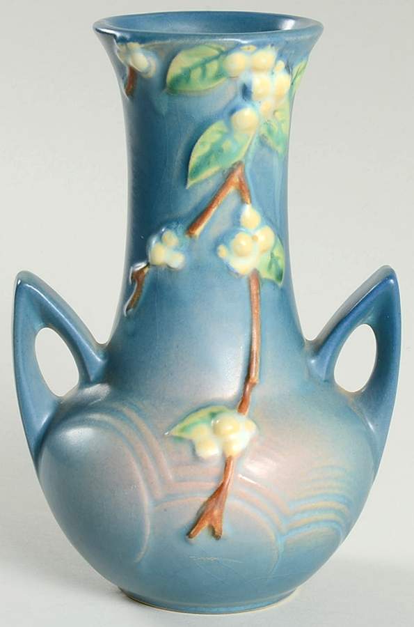 Snowberry Persian Blue 7" Handled Vase by Roseville-1