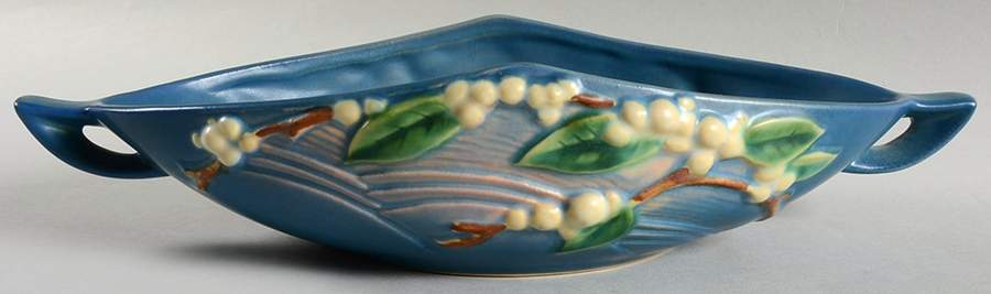 Snowberry Persian Blue 10" Oval Handled Bowl by Roseville-1