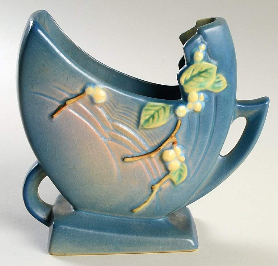 Snowberry Persian Blue 6" Flower Holder by Roseville-1