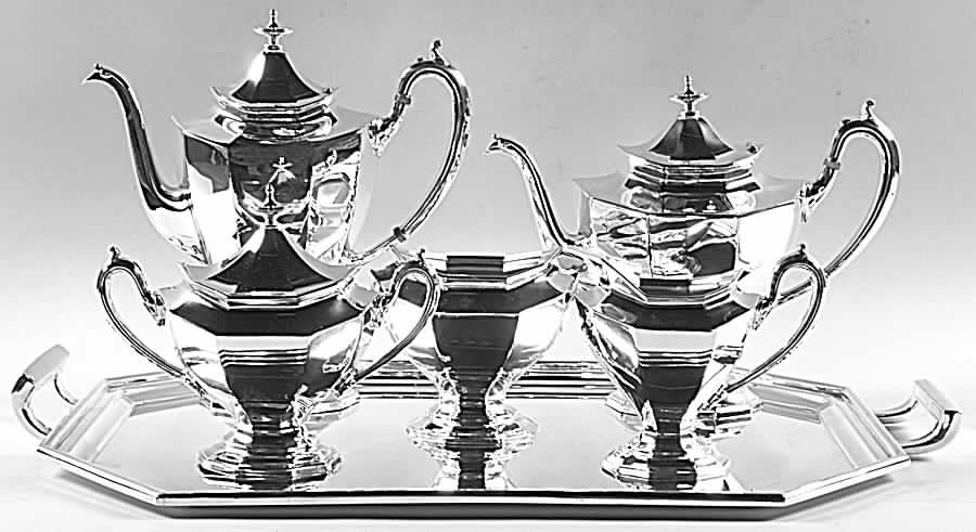 Sierra (Silverplate, Hollowware) 6-Piece Plated Tea Set (Waste & Tray) by Reed & Barton-1