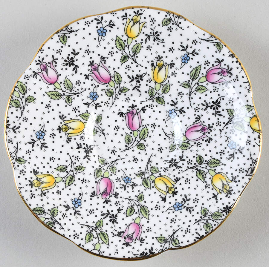 June (Black, Multicolor Flowers) Saucer for Footed Cup by Rosina-Queens-1
