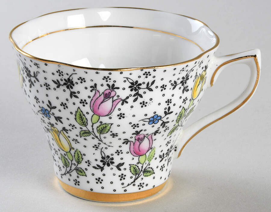 June (Black, Multicolor Flowers) Footed Cup by Rosina-Queens-1
