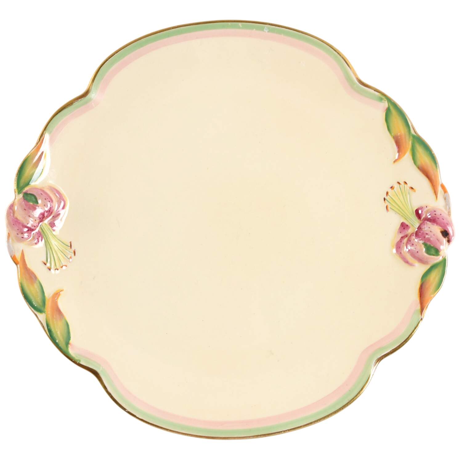 Tiger Lily Cream Handled Cake Plate by Royal Winton-1
