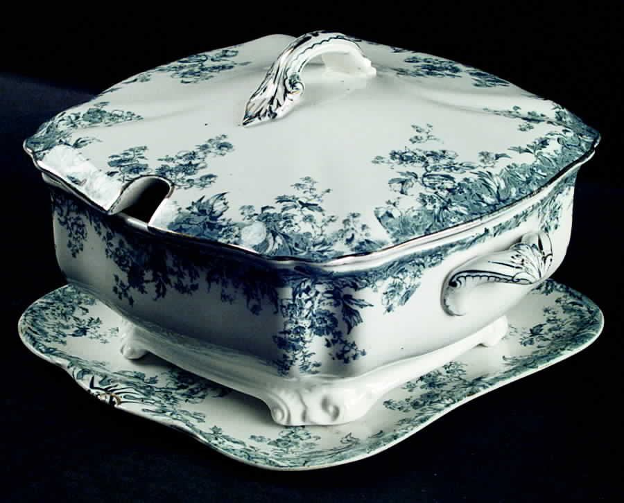 Adrian Blue (Gold Trim) Tureen & Lid w/Underplate by Royal Doulton-1