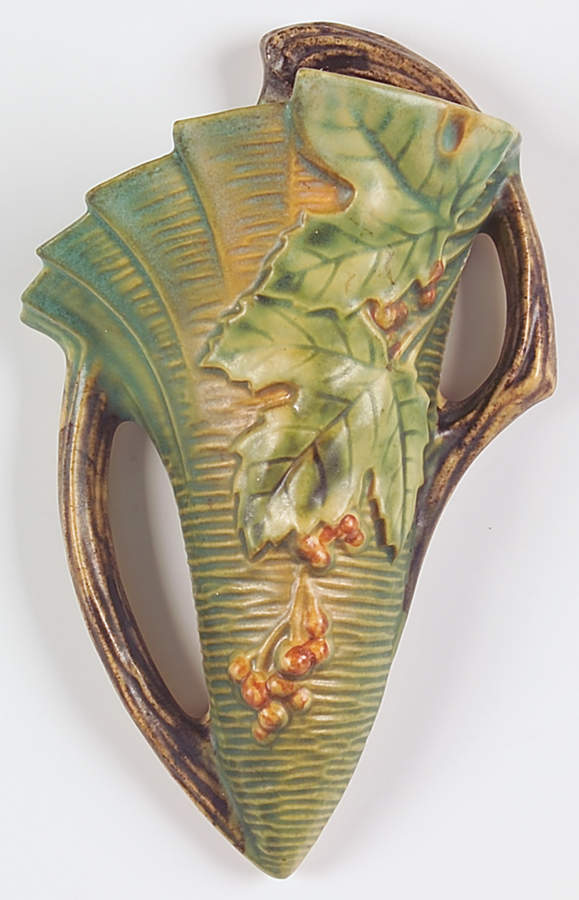 Bushberry (Green Background) 8" Wall Pocket Vase by Roseville-1