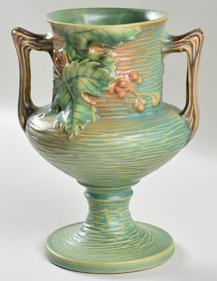 Bushberry (Green Background) 8" Footed Vase by Roseville-1