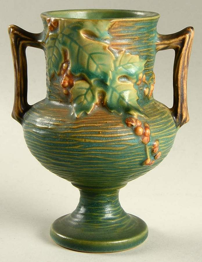 Bushberry (Green Background) 6" Footed Vase by Roseville-1