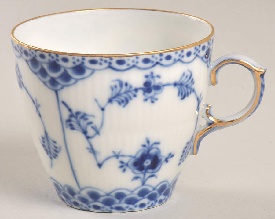 Blue Fluted Full Lace (Gold Trim) Flat Demitasse Cup by Royal Copenhagen-1