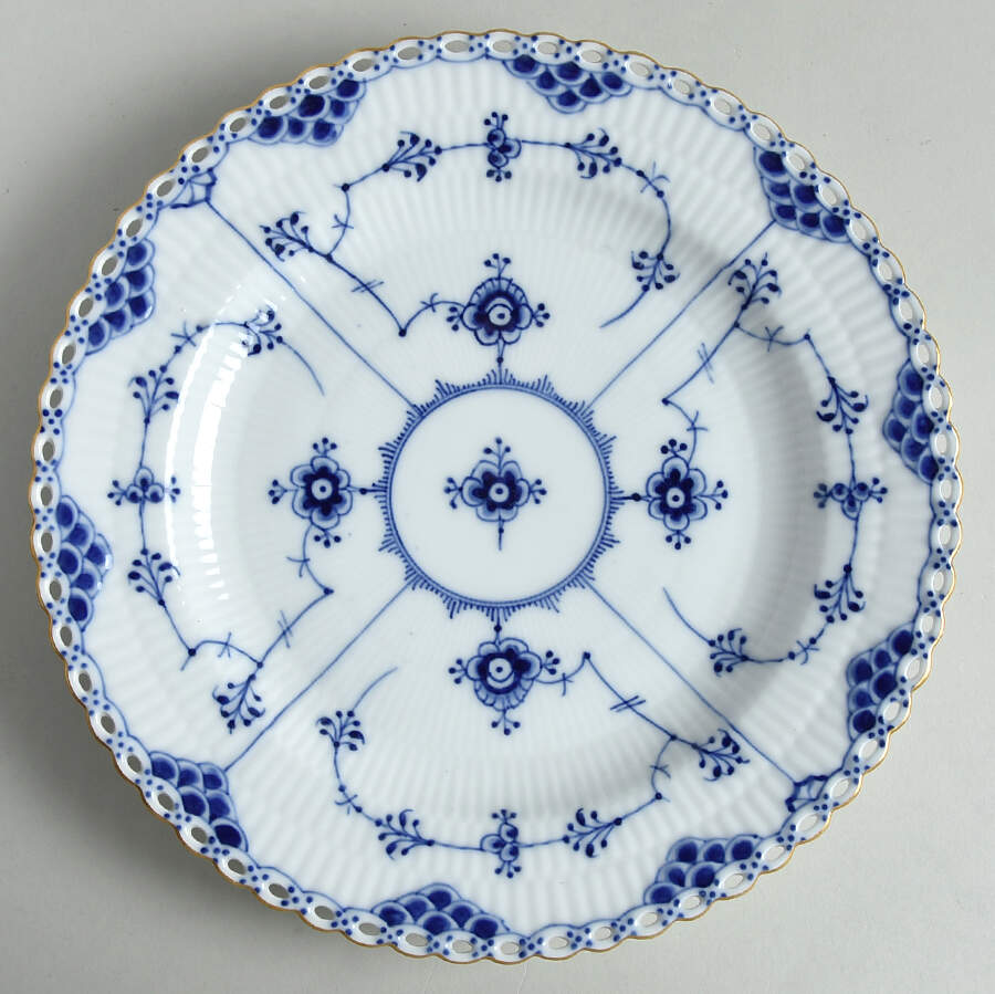 Blue Fluted Full Lace (Gold Trim) Dinner Plate by Royal Copenhagen-1