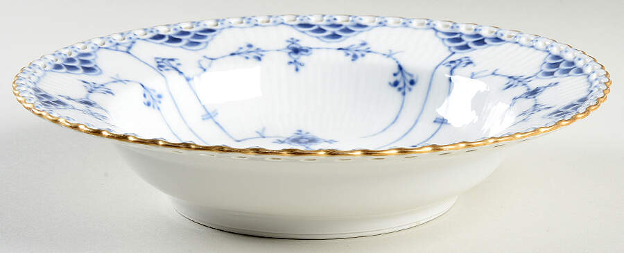 Blue Fluted Full Lace (Gold Trim) Large Rim Soup Bowl by Royal Copenhagen-1