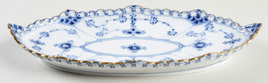 Blue Fluted Full Lace (Gold Trim) Oval Pickle Dish by Royal Copenhagen-1