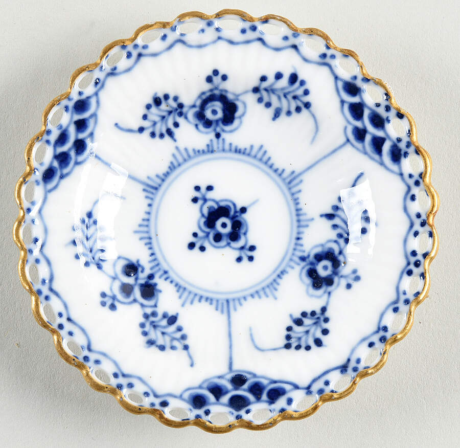 Blue Fluted Full Lace (Gold Trim) Butter Pat by Royal Copenhagen-1