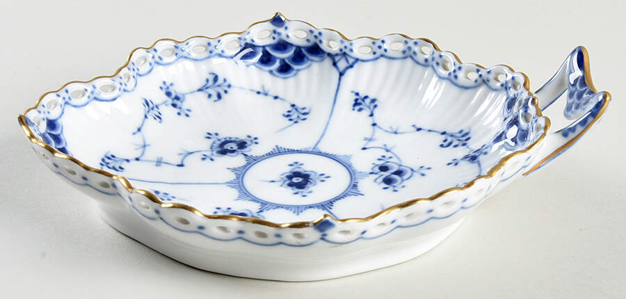 Blue Fluted Full Lace (Gold Trim) 7" Leaf Dish by Royal Copenhagen-1