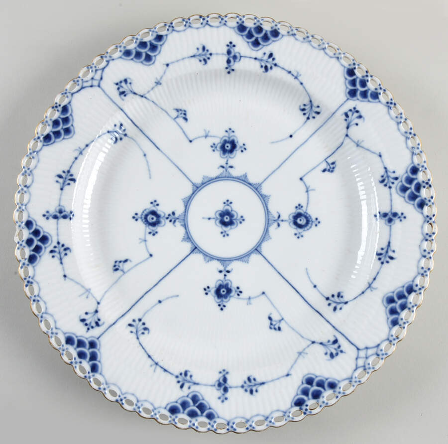 Blue Fluted Full Lace (Gold Trim) 13" Chop Plate (Round Platter) by Royal Copenhagen-1