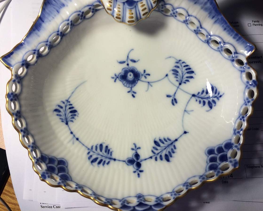 Blue Fluted Full Lace (Gold Trim) Pickle Dish by Royal Copenhagen-1
