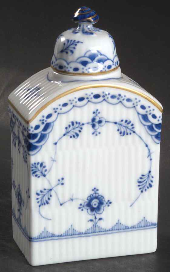Blue Fluted Full Lace (Gold Trim) Tea Caddy & Lid by Royal Copenhagen-1