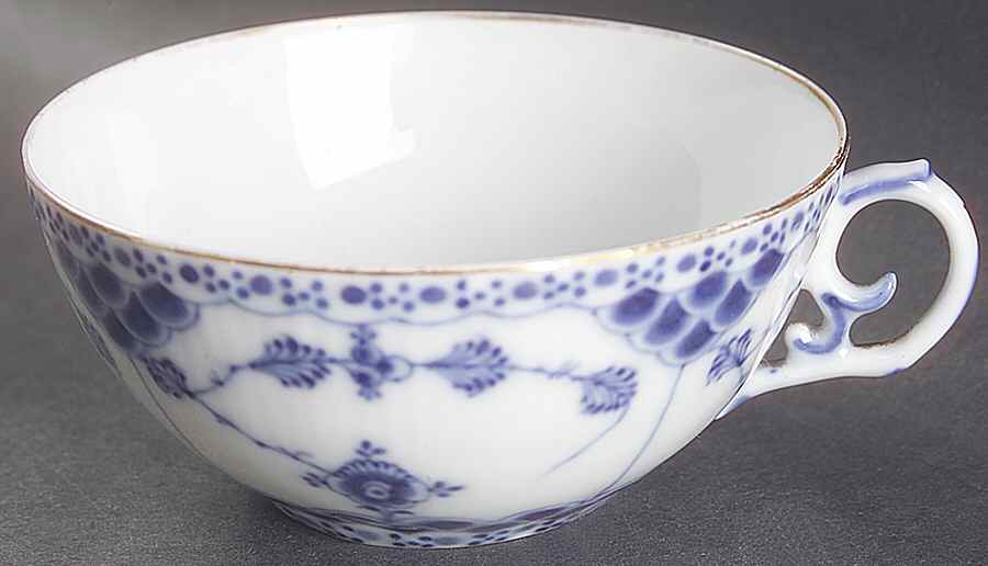 Blue Fluted Full Lace (Gold Trim) Flat Cup by Royal Copenhagen-1
