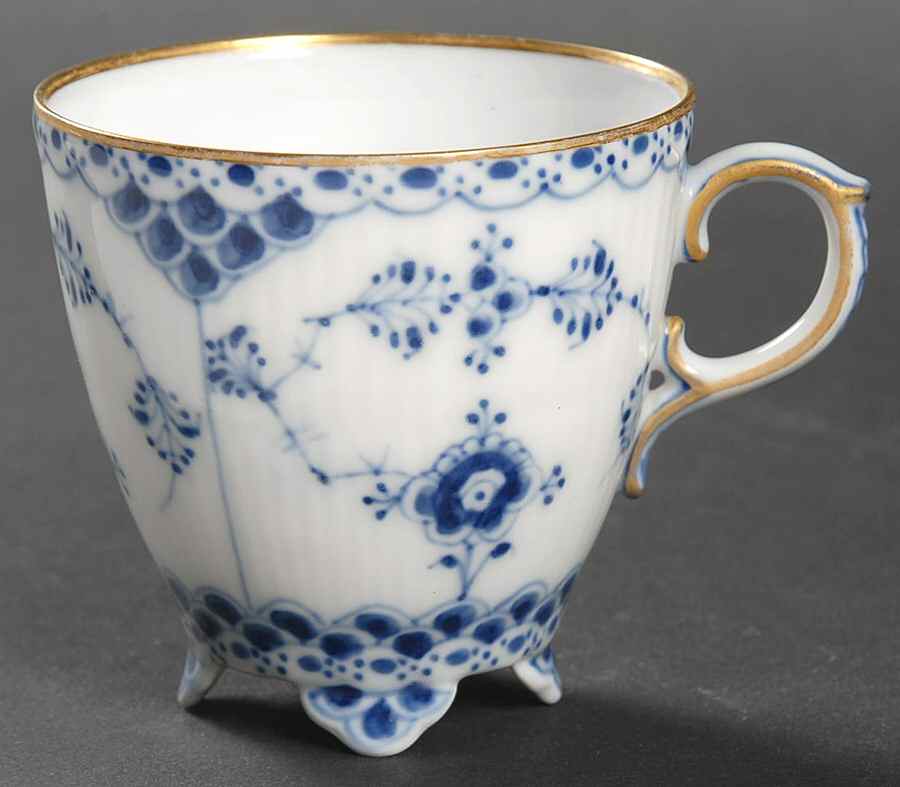 Blue Fluted Full Lace (Gold Trim) Footed Demitasse Cup by Royal Copenhagen-1