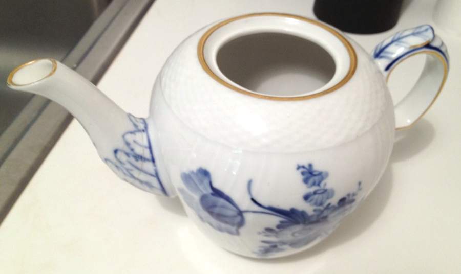 Blue Flower (Smooth, Gold Trim) Mini Teapot No Lid by Royal Copenhagen-1