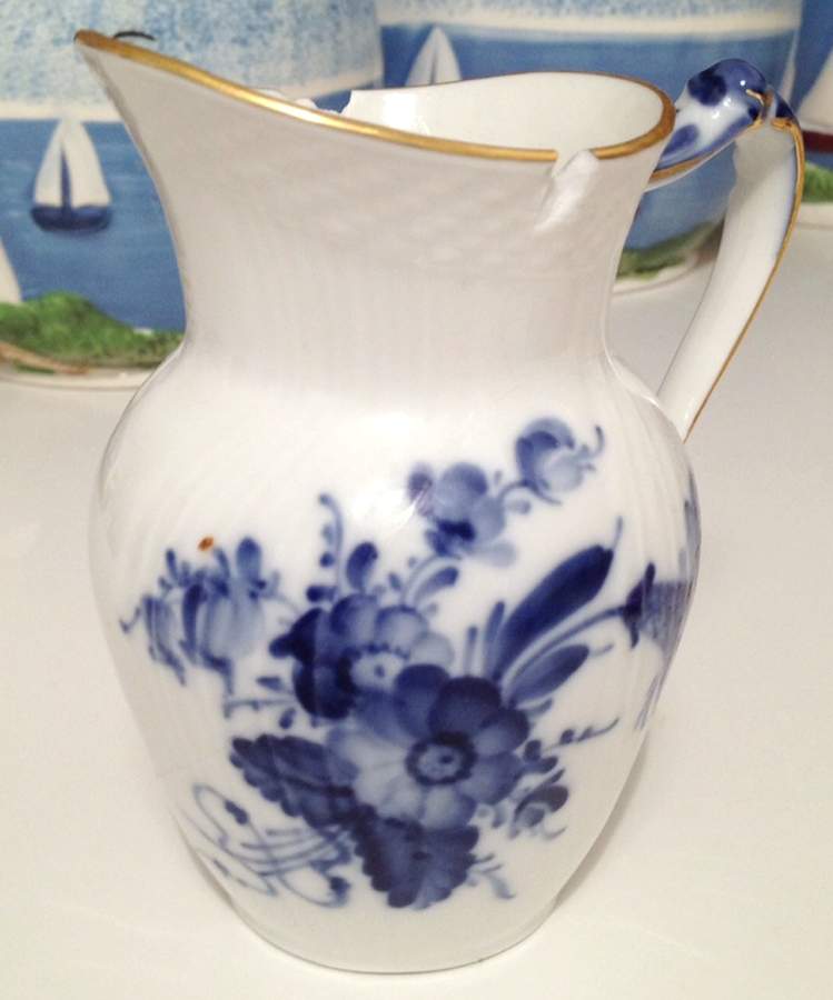 Blue Flower (Smooth, Gold Trim) Mini Creamer by Royal Copenhagen-1