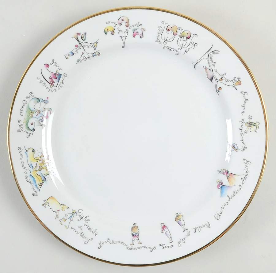 Twelve Days of Christmas (Gold Trim) 11" Chop Plate (Round Platter) by Rosanna-1