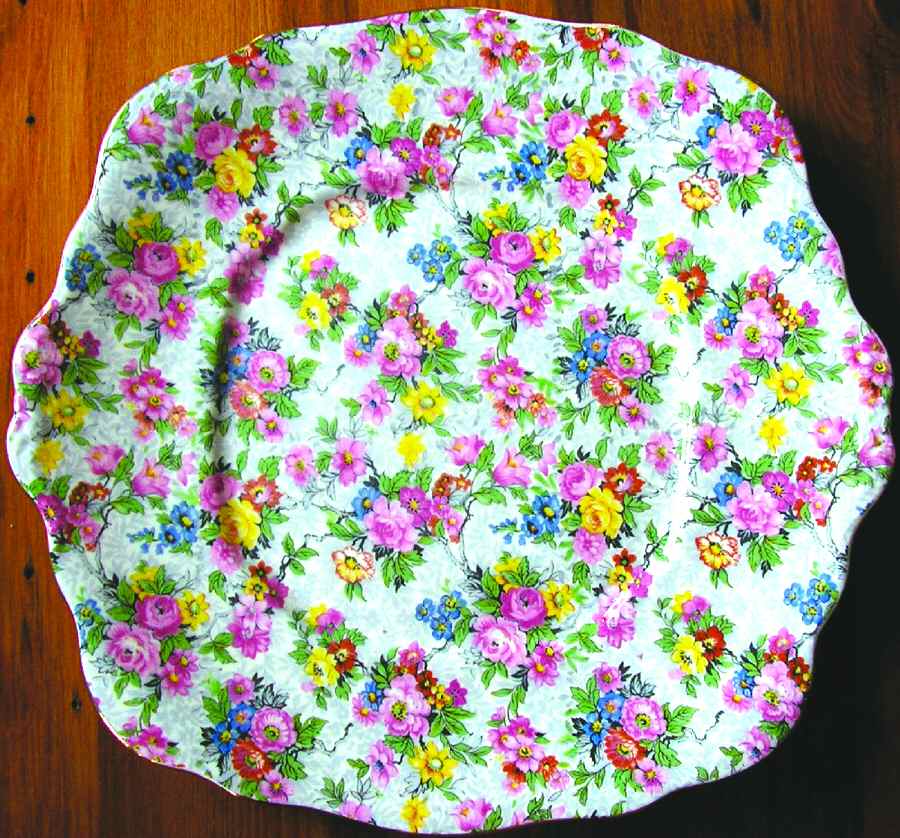 Rose Chintz (Crown China Backstamp) Square Handled Cake Plate by Royal Albert-1