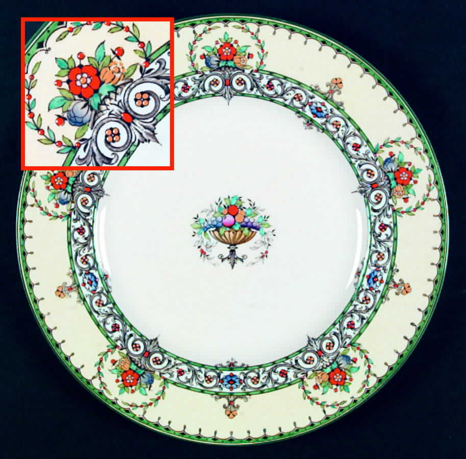 Chalons (Green Trim, Center Design) Dinner Plate by Royal Worcester-1