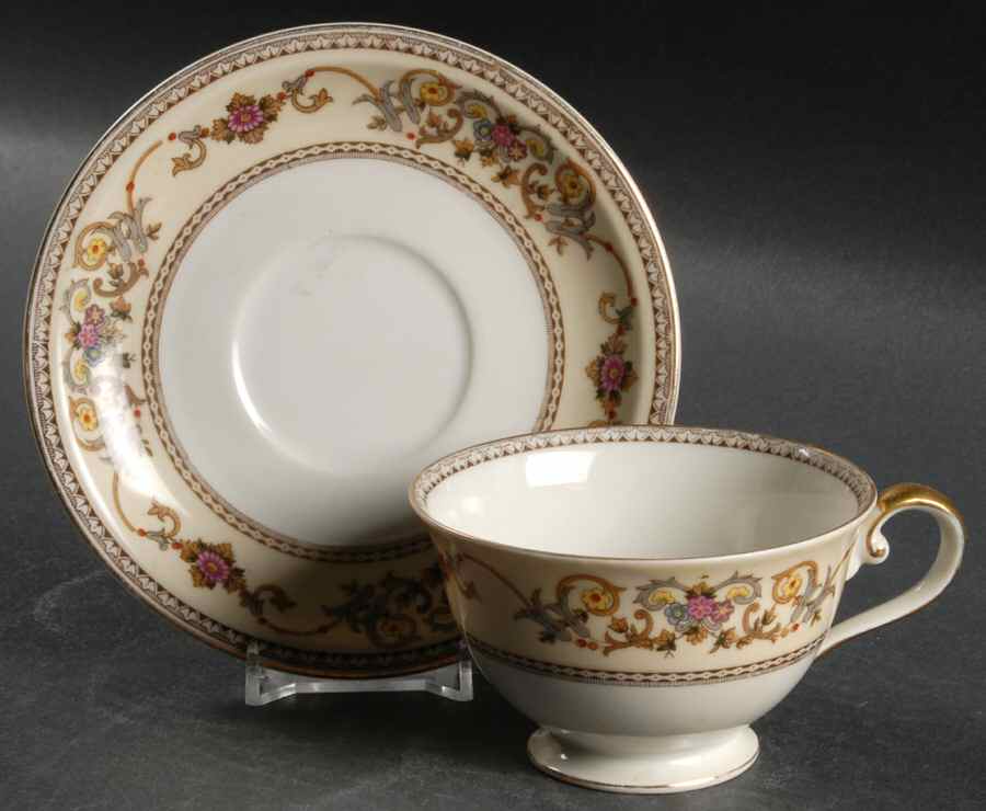 Wheeling (Occupied Japan) Footed Cup & Saucer Set by Royal Embassy-1