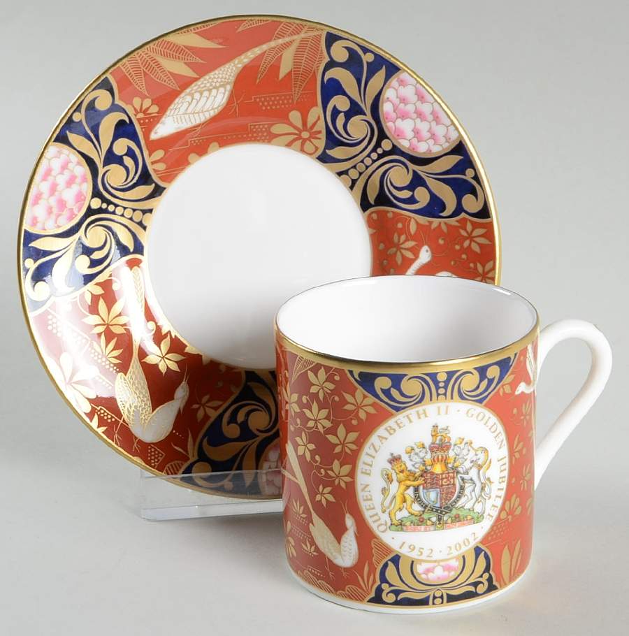 Queen's Golden Jubilee Flat Demitasse Cup & Saucer Set by Royal Worcester-1