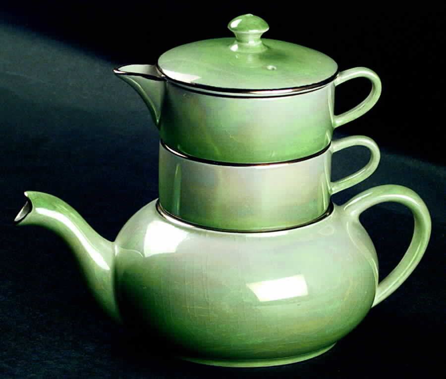 Lustreware Green Mini Teapot Stacking Set (Creamer, Sugar) by Royal Winton-1