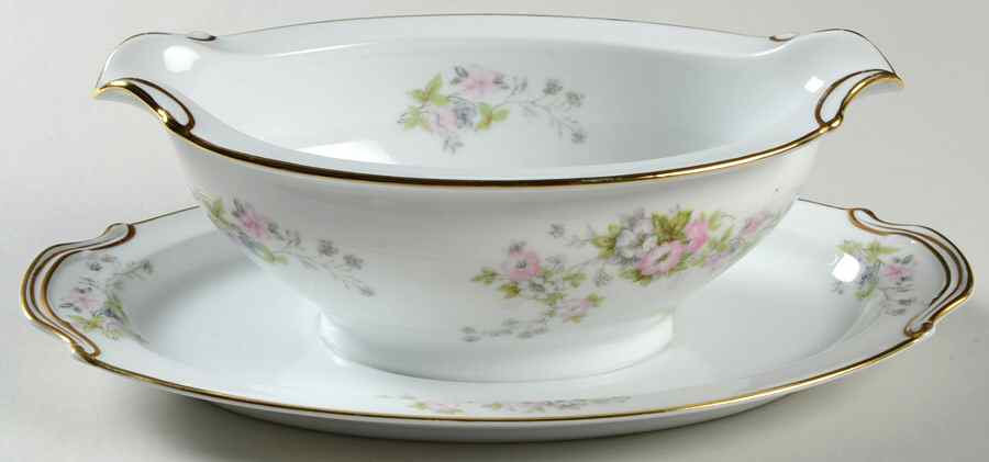 RO71 Gravy Boat with Attached Underplate by Rose (Japan)-1