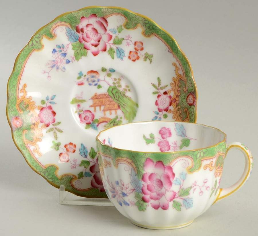 Temple Green (Scalloped) Flat Cup & Saucer Set by Royal Doulton-1