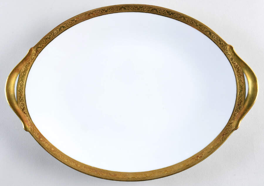 Ambassador Gold (White) 13" Oval Handled Platter by Raynaud-1