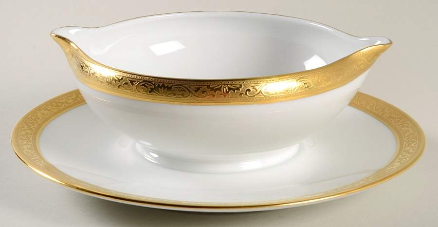 Ambassador Gold (White) Round Gravy Boat/Attached Underplate by Raynaud-1