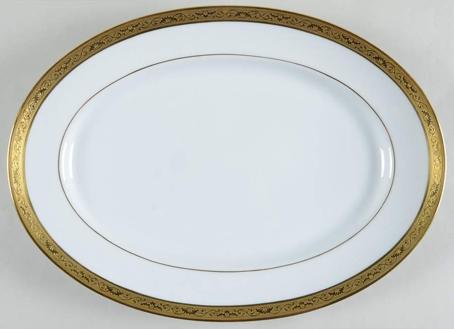 Ambassador Gold (White) 14" Oval Serving Platter by Raynaud-1