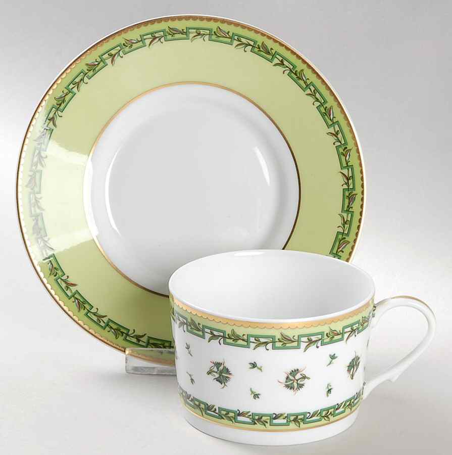 Bougainville Green Flat Cup & Saucer Set by Raynaud-1