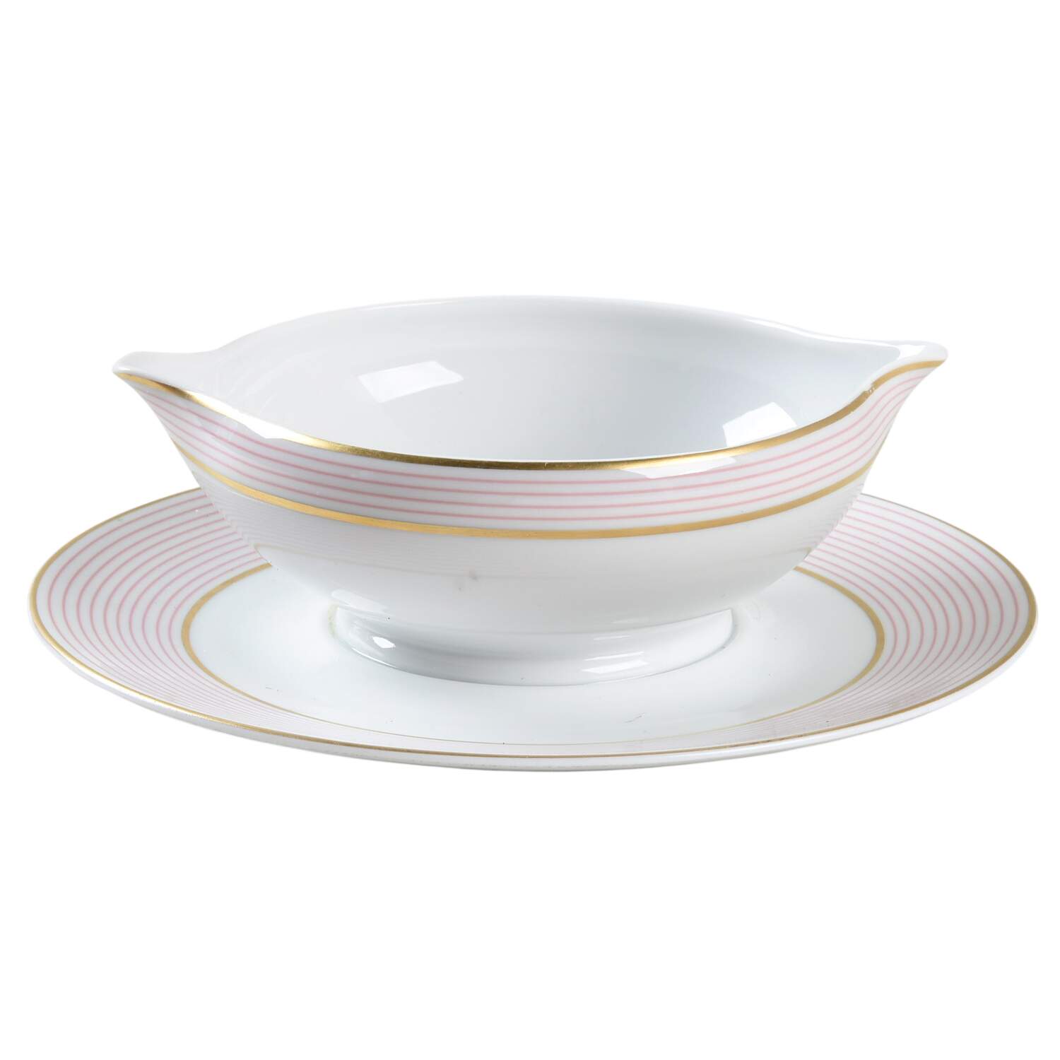 Crinoline Pink Gravy Boat with Attached Underplate by Raynaud-1