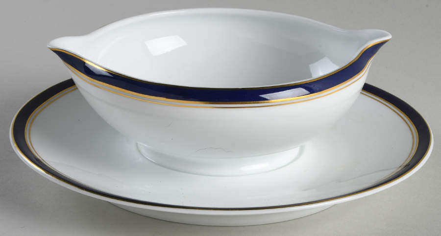 Diplomat Blue Gravy Boat with Attached Underplate by Raynaud-1