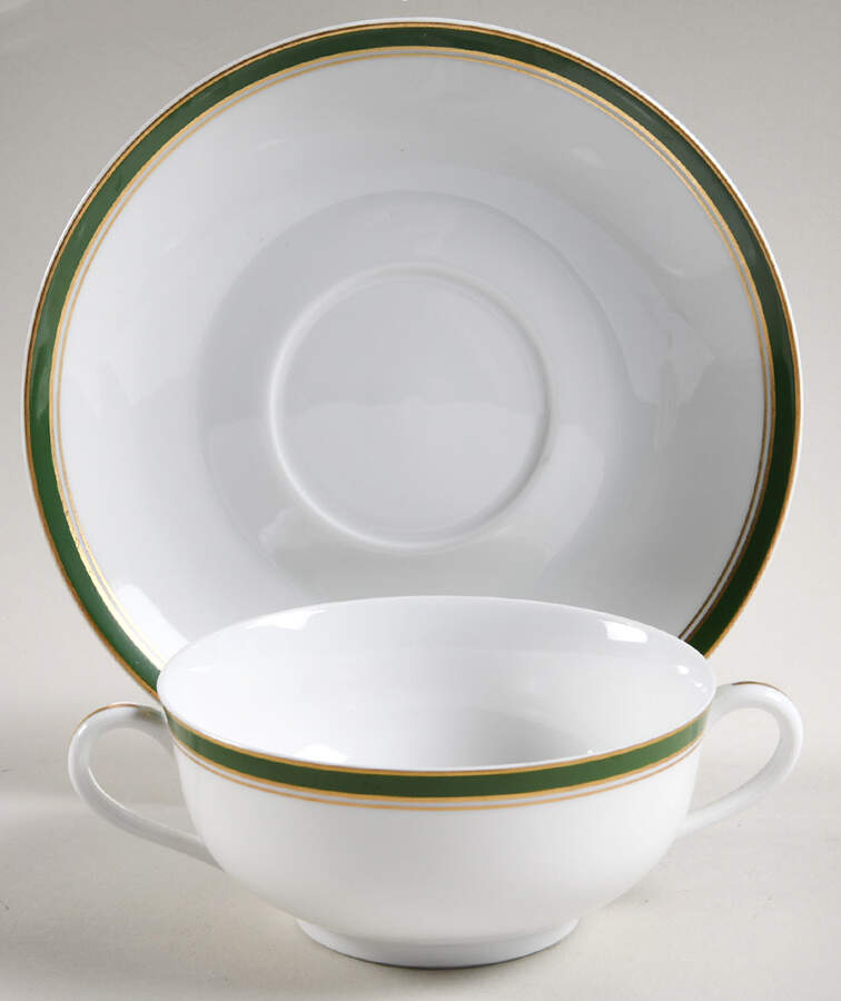 Diplomat Green Footed Cream Soup Bowl & Saucer Set by Raynaud-1