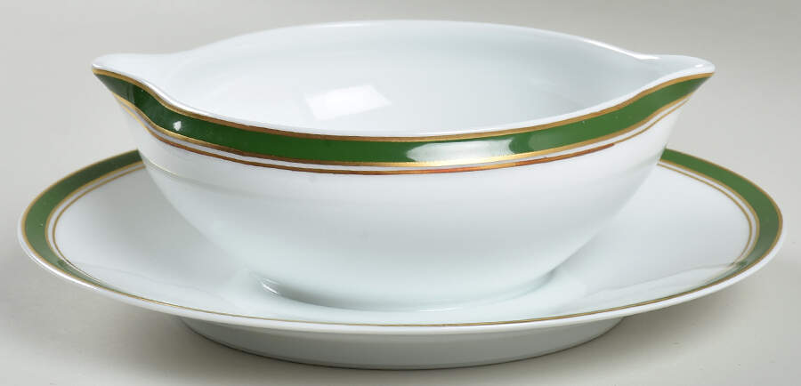 Diplomat Green Round Gravy Boat/Attached Underplate by Raynaud-1
