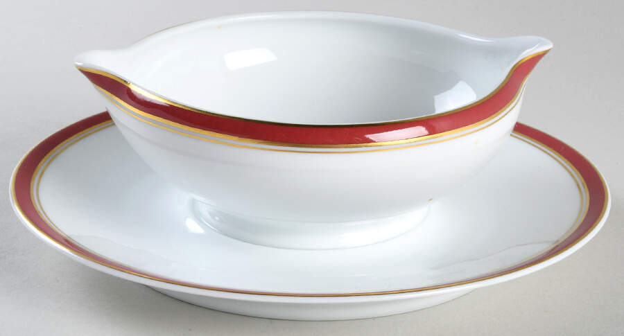 Diplomat Red Gravy Boat with Attached Underplate by Raynaud-1