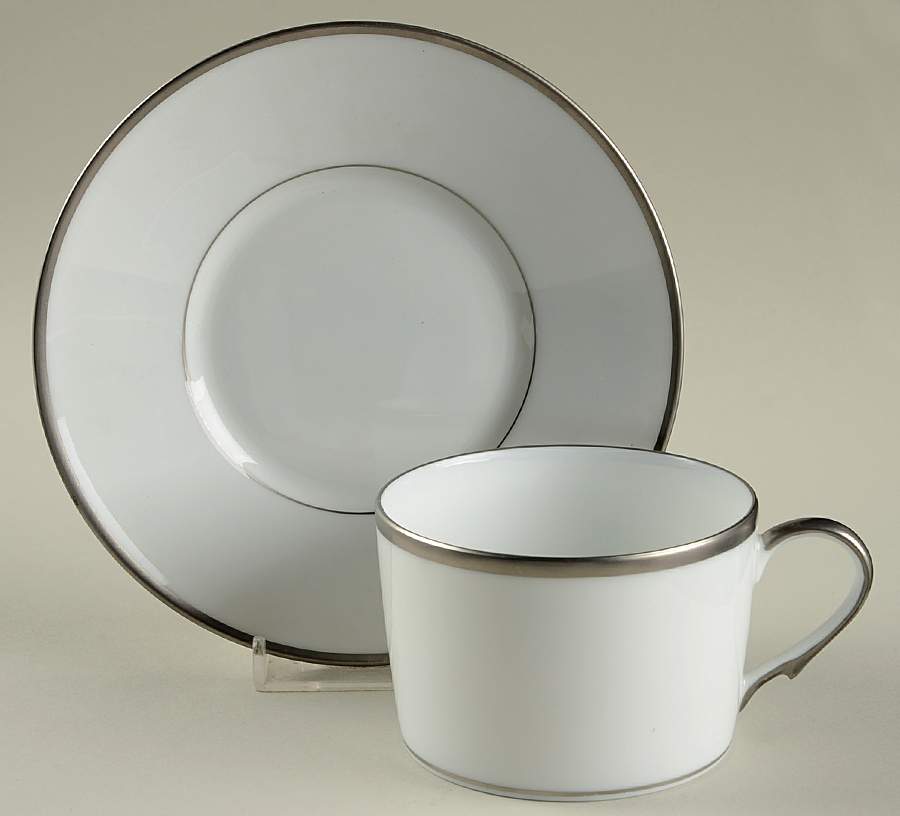 Fontainebleau Platinum (Verge) Flat Cup & Saucer Set by Raynaud-1