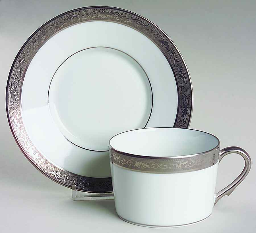 Ambassador Platinum (White) Flat Cup & Saucer Set by Raynaud-1