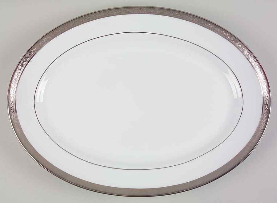 Ambassador Platinum (White) 16" Oval Serving Platter by Raynaud-1