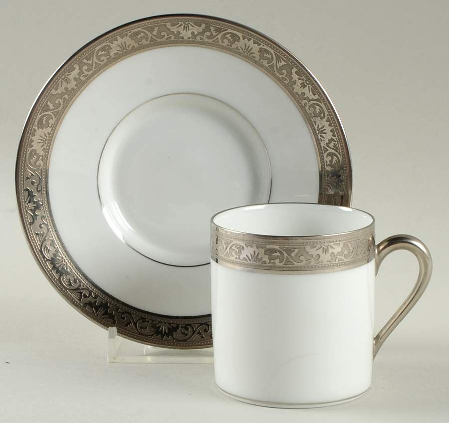 Ambassador Platinum (White) Flat Demitasse Cup & Saucer Set by Raynaud-1