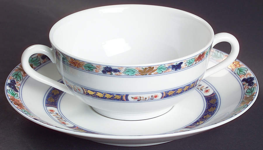 Koutani (White Background) Footed Cream Soup Bowl & Saucer Set by Raynaud-1