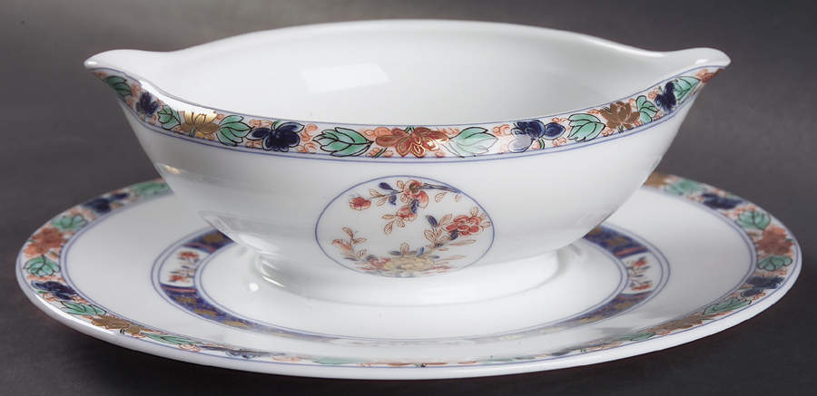 Koutani (White Background) Gravy Boat with Attached Underplate by Raynaud-1