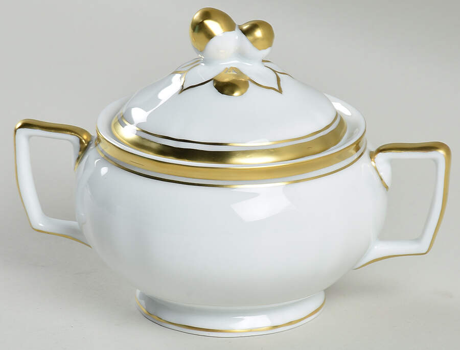 Polka White (Gold Trim) Sugar Bowl & Lid by Raynaud-1