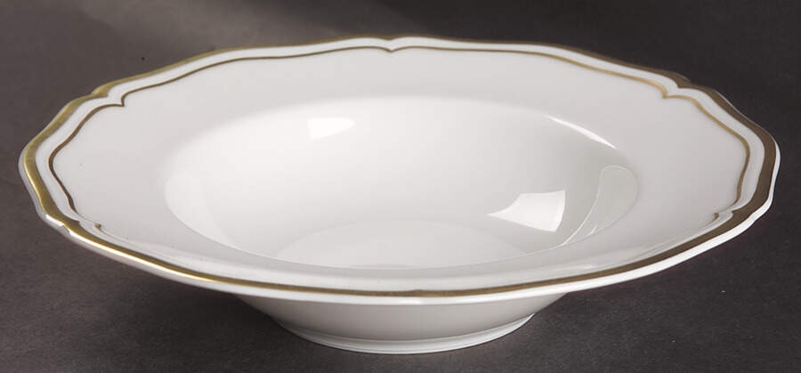 Polka White (Gold Trim) Rim Soup Bowl by Raynaud-1