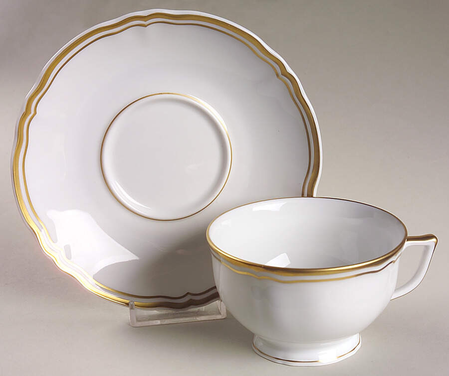 Polka White (Gold Trim) Footed Cup & Saucer Set by Raynaud-1